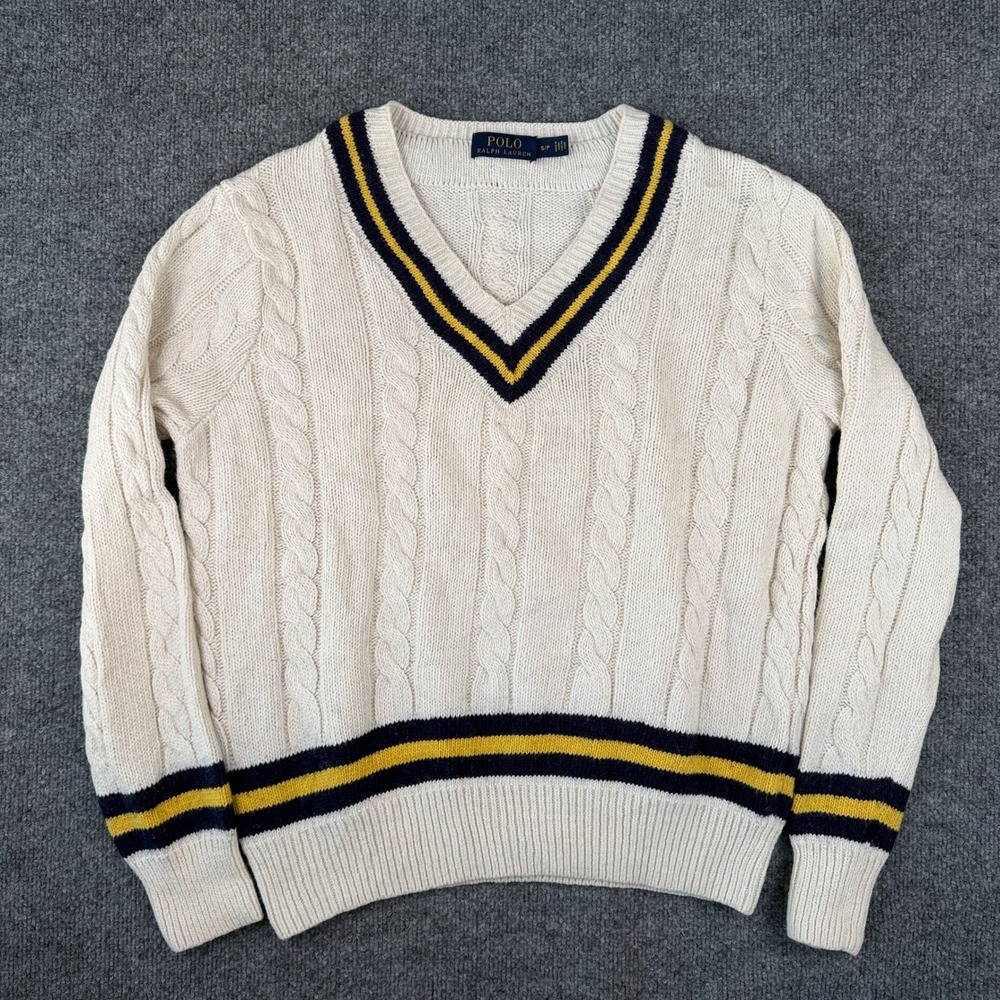 Polo Ralph Lauren Cricket Sweater Mens S Cashmere Cotton Cable Knit Tennis